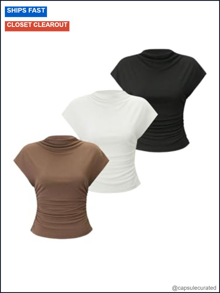 3 Pack Mock Neck Ribbed Tank Tops Work Shirts Business Casual
